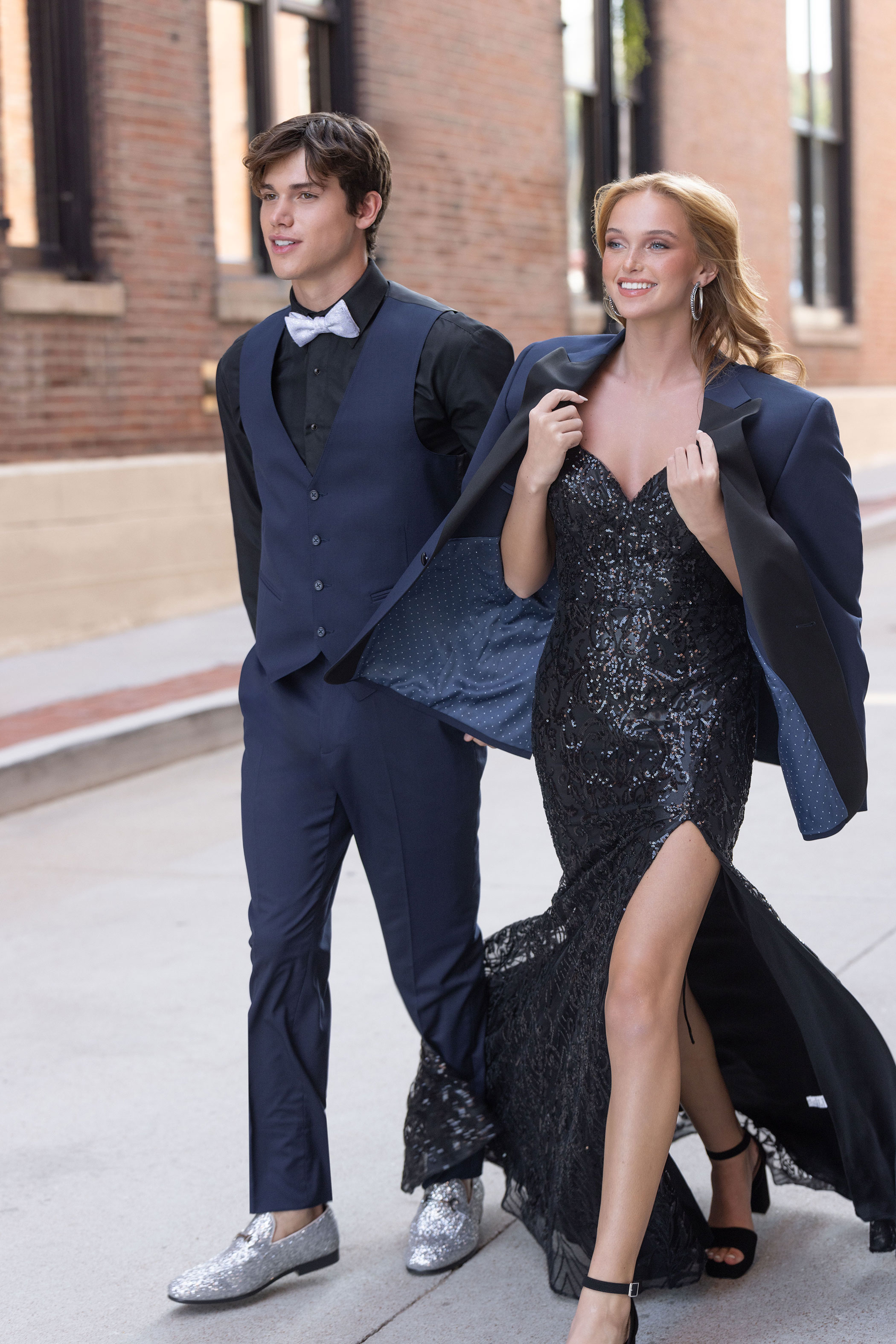 Man in navy tuxedo